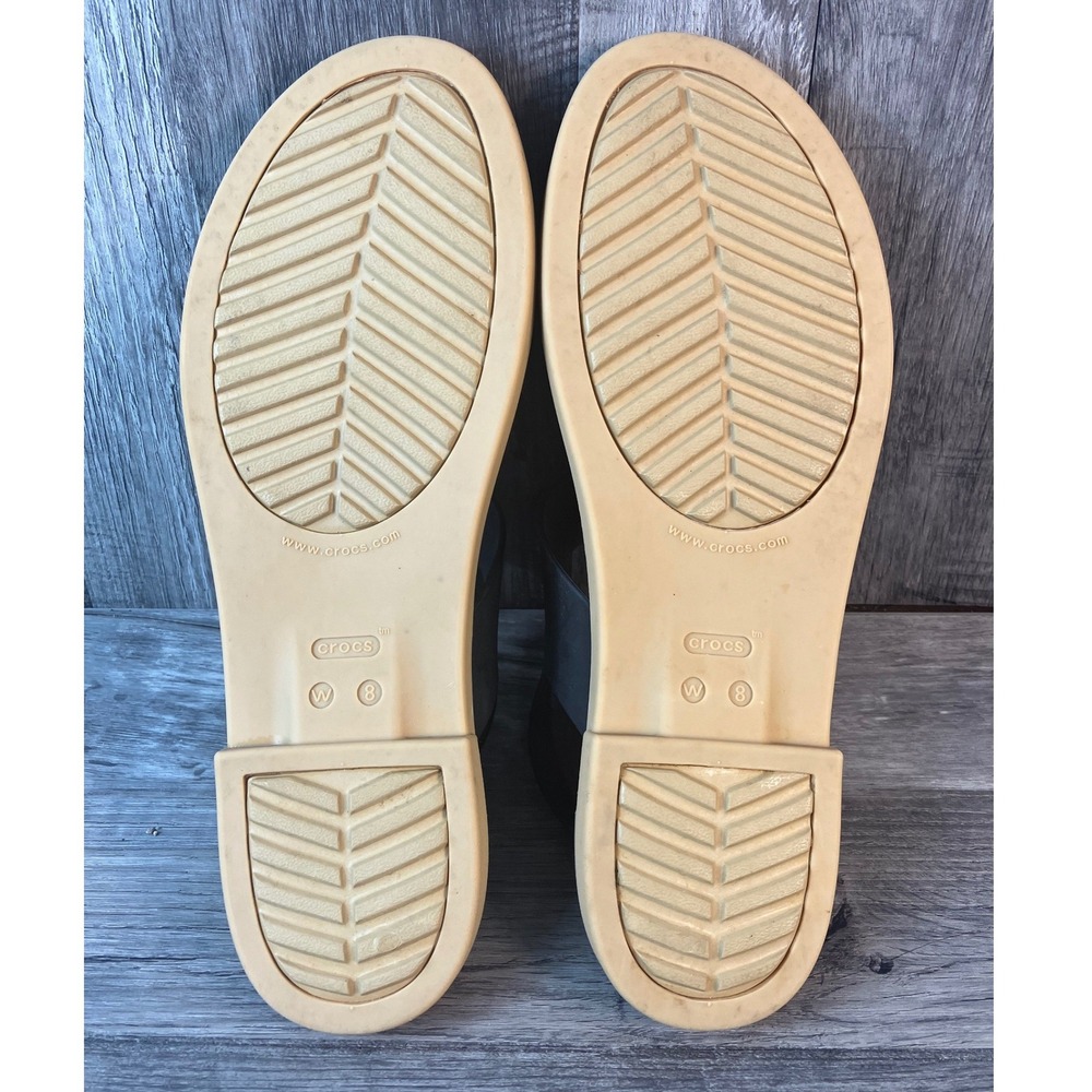 Crocs Tulum Strappy Sandals Womens 8 Black Tan Flat Buckle Ankle Strap 206107 - Picture 5 of 7